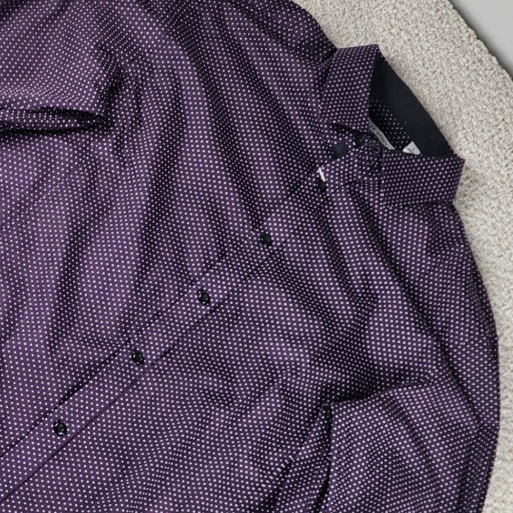 Alex Vando Polka Dot Shirt Large Mens Button Down 100% Cotton Lg Slv Purple $90